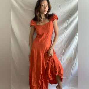 Orange Floral embroidery fabric Country Girl Dress